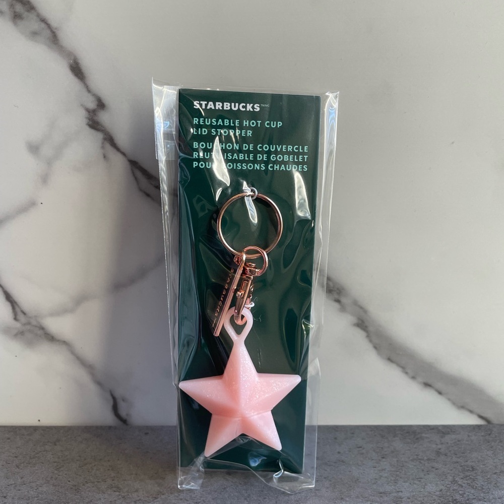 Starbucks Holiday 2023 Pink Reusable Star Keychain/Silicone Hot Cup Lid Stopper - Picture 3 of 9
